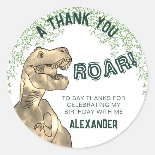 Dank u, dinosaurus ronde sticker (Voorkant)