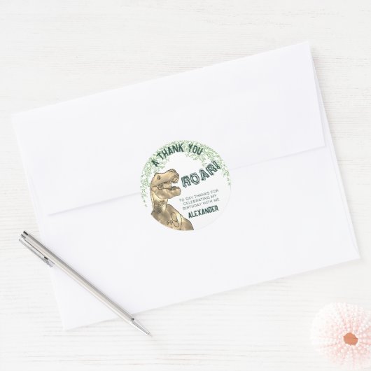 Dank u, dinosaurus ronde sticker (Envelop)