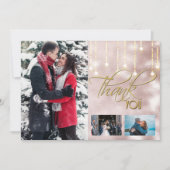 Dank u DIY 3 foto roos gouden string lichten Bedankkaart (Voorkant)