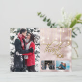 Dank u DIY 3 foto roos gouden string lichten Bedankkaart (Staand voorkant)