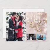 Dank u DIY 3 foto roos gouden string lichten Bedankkaart (Voorkant / Achterkant)