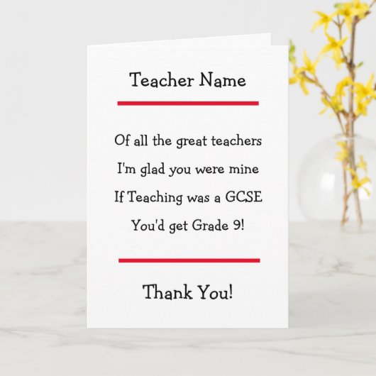 Dank u docent GCSE Kaart (Gele Bloem)