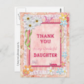 Dank u dochter, bloemen ambachtelijke kaart (Voorkant / Achterkant)