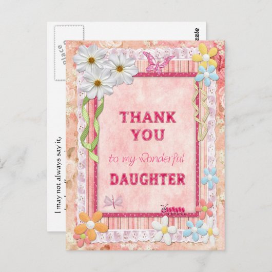 Dank u dochter, bloemen ambachtelijke kaart (Voorkant / Achterkant)