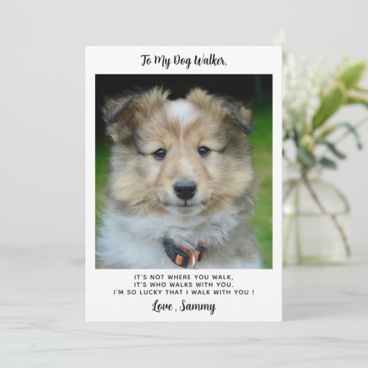 Dank u Dog Walker Eenvoudige Schattigee aangepaste Kaart (Staand voorkant)