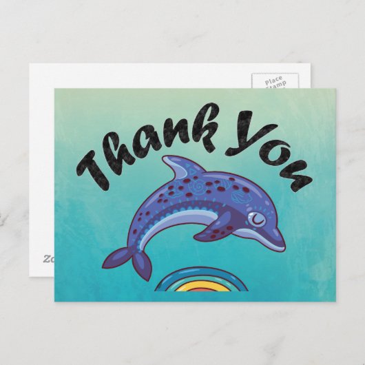 Dank u dolfijn springen over kleurrijk water briefkaart (Voorkant / Achterkant)