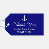 Dank u Donkerblauw en Wit Nautisch Baby shower Cadeaulabel (Achterkant Horizontaal)