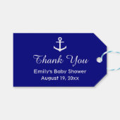 Dank u Donkerblauw en Wit Nautisch Baby shower Cadeaulabel (Voorkant (Horizontaal))