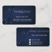 Dank u Donkerblauw Modern Kortingskaartje (Voorkant / Achterkant)