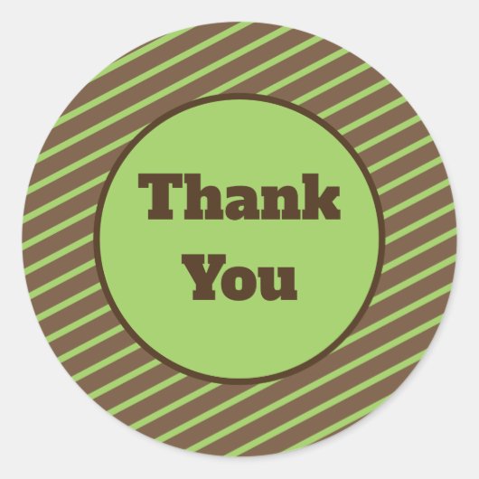 Dank u, donkerbruin groene strepes modern ronde sticker (Voorkant)