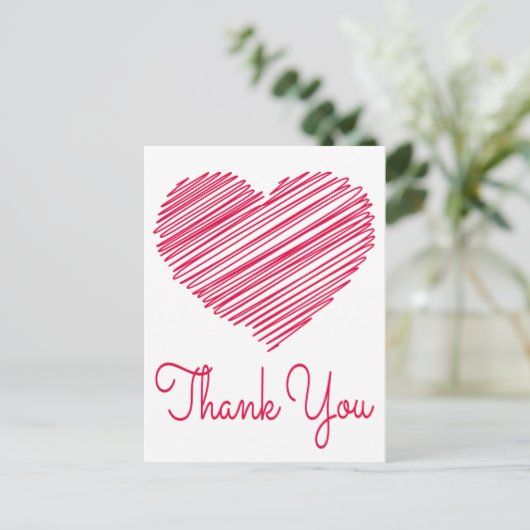 Dank u Doodle Hart Rood / Roze Briefkaart (Staand voorkant)