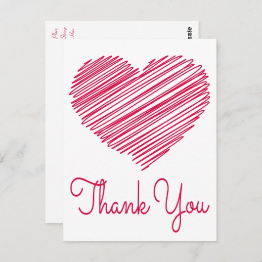 Dank u Doodle Hart Rood / Roze Briefkaart (Voorkant / Achterkant)