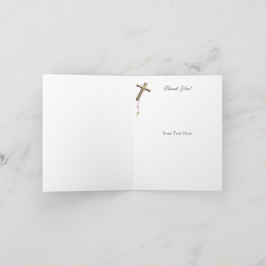 Dank u doop roze kruis meisje kant bedankkaart (Binnen)