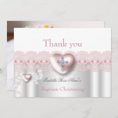Dank u Doop Roze Zilveren Foto Hart Kruis Bedankkaart (Voorkant / Achterkant)