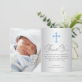 DANK U doopcommunie Cross Blue BOY Kaart (Staand voorkant)