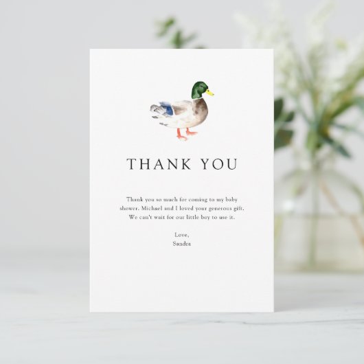 Dank u Duck Baby shower Elegant Eenvoudig Minimaal Bedankkaart (Staand voorkant)