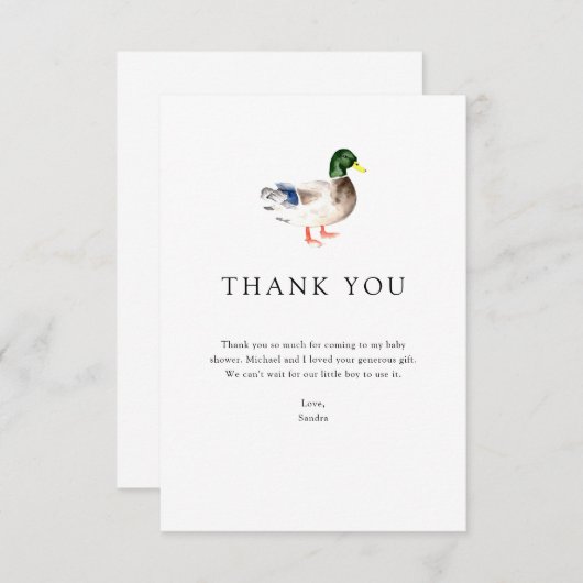 Dank u Duck Baby shower Elegant Eenvoudig Minimaal Bedankkaart (Voorkant / Achterkant)