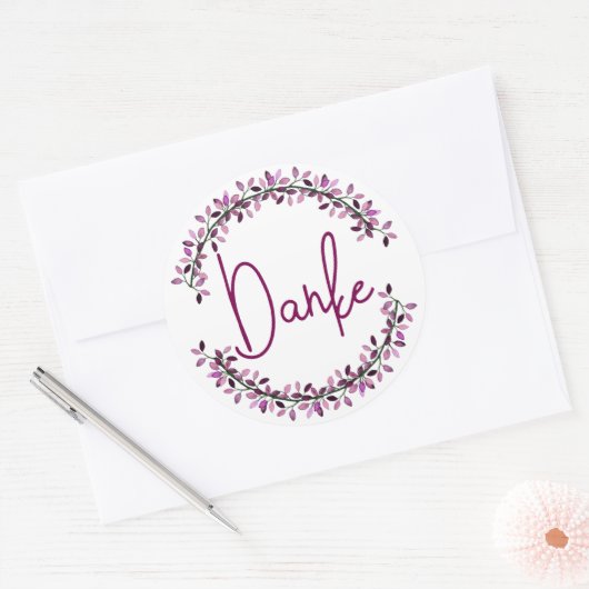 Dank u, Duitse Danke Typography Chic Leaf Wreath Ronde Sticker (Envelop)