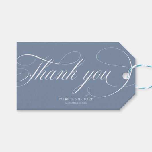 Dank u - Dusty Blue Wedding Favor Labels Cadeaulabel (Voorkant (Horizontaal))