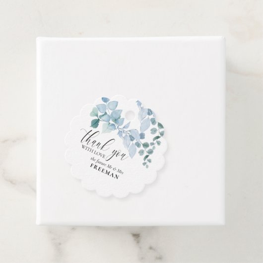 Dank u Dusty Eucalyptus Elegant Bedankjes Labels (In situ)