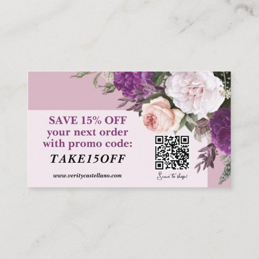 Dank u Dusty Mauve  Roos Bloemen Korting Visitekaartje (Achterkant)