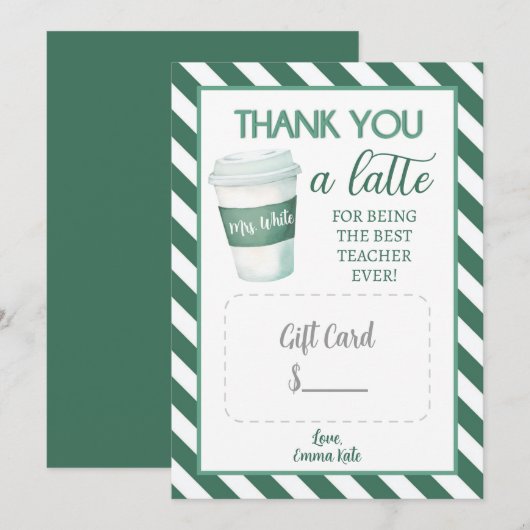 Dank u een Latte - Teacher Gift Cart Sjabloon (Voorkant / Achterkant)
