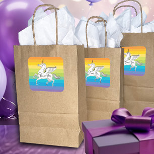 Dank u eenhoorn regenboog strepen vierkante sticker