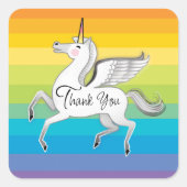 Dank u eenhoorn regenboog strepen vierkante sticker (Voorkant)
