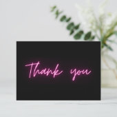 Dank u Eenvoudig Modern Zwart Roze Neon Script Bedankkaart (Staand voorkant)
