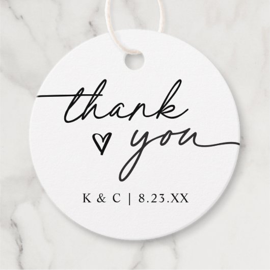 Dank u eenvoudige handschrift hart bruiloft bedankjes labels (Voorkant)