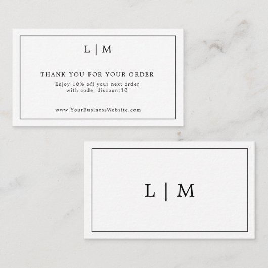 Dank u Eenvoudige zwarte en Witte Monogram Invoege Visitekaartje (Voorkant / Achterkant)