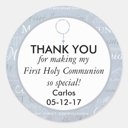 Dank u Eerste Heilige Communie Jongen Ronde Sticker (Voorkant)