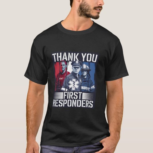 Dank u Eerste Responders Patriottische EMT Politie T-shirt (Voorkant)