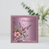 Dank u Elegant Floral Butterfly Pink Bedankkaart (Staand voorkant)