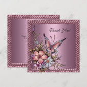 Dank u Elegant Floral Butterfly Pink Bedankkaart (Voorkant / Achterkant)