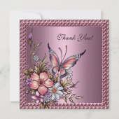 Dank u Elegant Floral Butterfly Pink Bedankkaart (Voorkant)