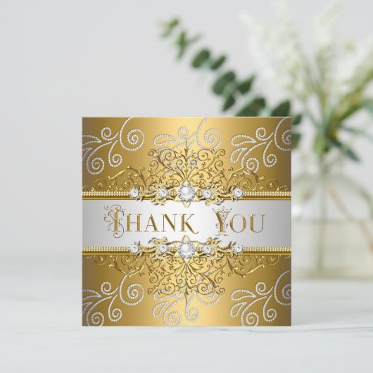 Dank u Elegant Goud Zilver Lace Diamant Bedankkaart (Staand voorkant)