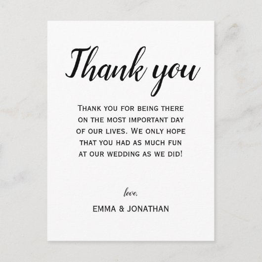 Dank U Elegant Modern Zwart en Wit Feest  Briefkaart (Voorkant)