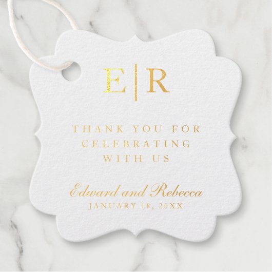 Dank U Elegant Monogram Goud Folie Bruiloft Bedankjes Labels (Voorkant)