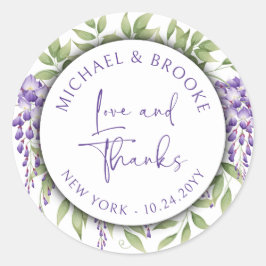 Dank u Elegant Paarse Bloemen Script Bruiloft Ronde Sticker