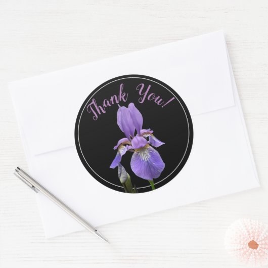 Dank u Elegant Paarse Iris Ronde Sticker (Envelop)