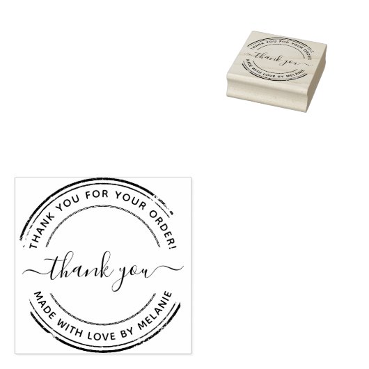 Dank u Elegant Script Circle Tekst Rubberstempel (Gestempeld)