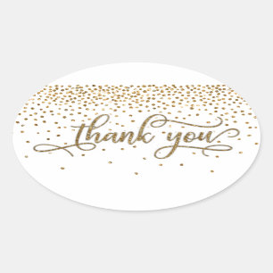 Dank u elegant script, Gold Glitter en Confetti Ovale Sticker