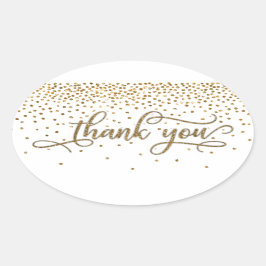 Dank u Elegant Script, Gouden Glitter & Confetti Ovale Sticker