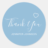 Dank u Elegant Script tekst naam hart blauw Ronde Sticker (Voorkant)