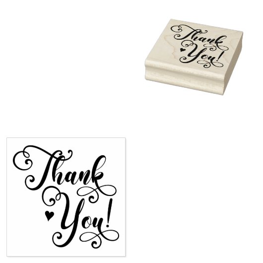 Dank u Elegant Script Typografie Hart Rubberstempel (Gestempeld)