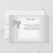 Dank u Elegant Trouwdamast Wit Zilveren Boog Bedankkaart (Achterkant)