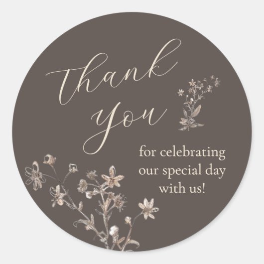 Dank u Elegant Wildflower Gepersonaliseerd bruilof Ronde Sticker (Voorkant)