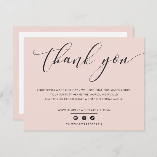 DANK U elegant zakelijk blush roze Bedankkaart (Voorkant / Achterkant)