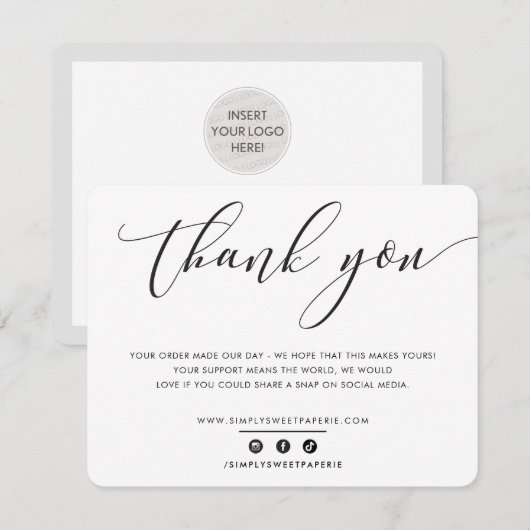  DANK U elegant zakelijk zwart wit Bedankkaart (Voorkant / Achterkant)